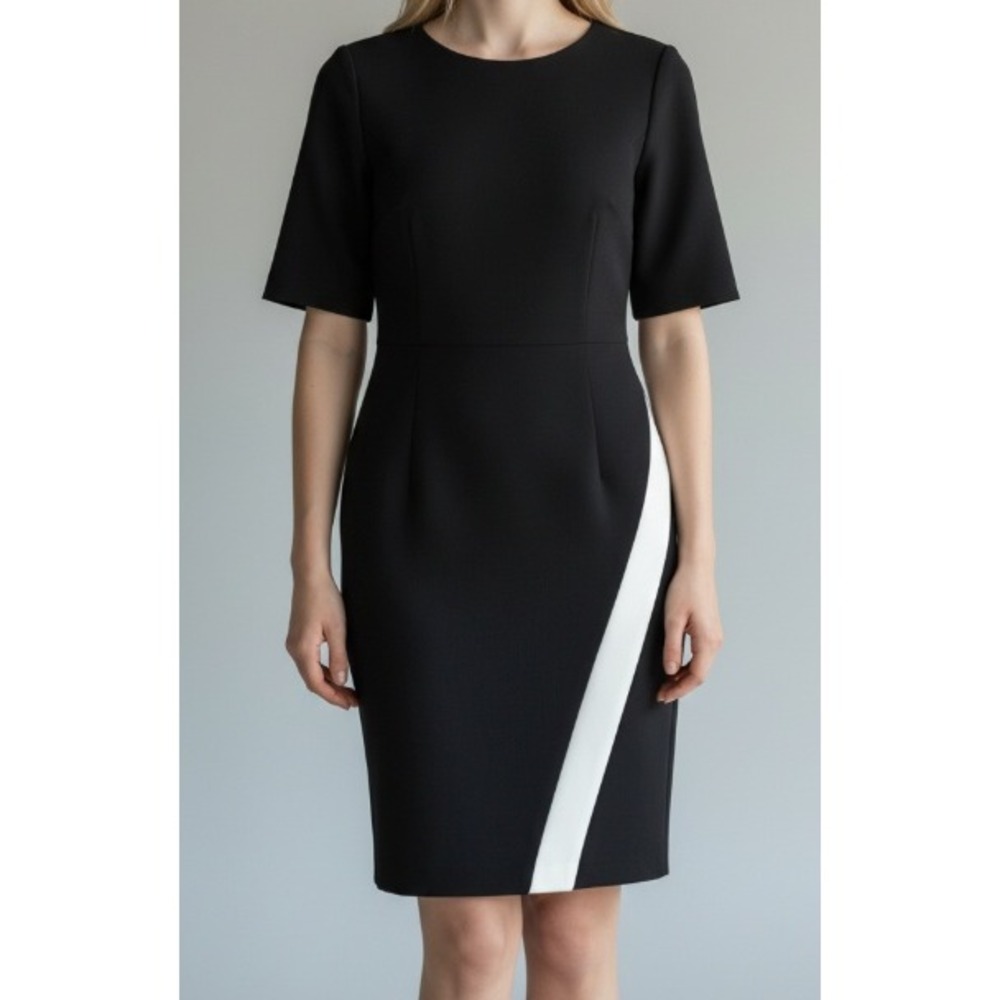 Wisp Colorblock Sheath Dress Women's US 8 Black White Short Sleeve Workwear